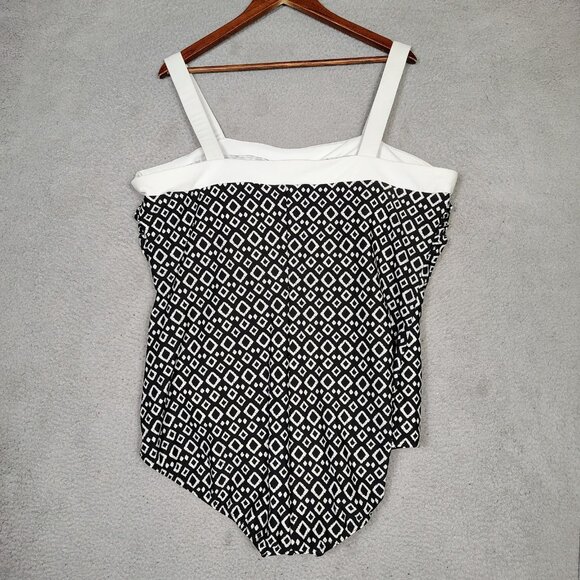 Miraclesuit Swimsuit Women 24W Black White Trim Diamond Print One-Piece Beach - Picture 7 of 11